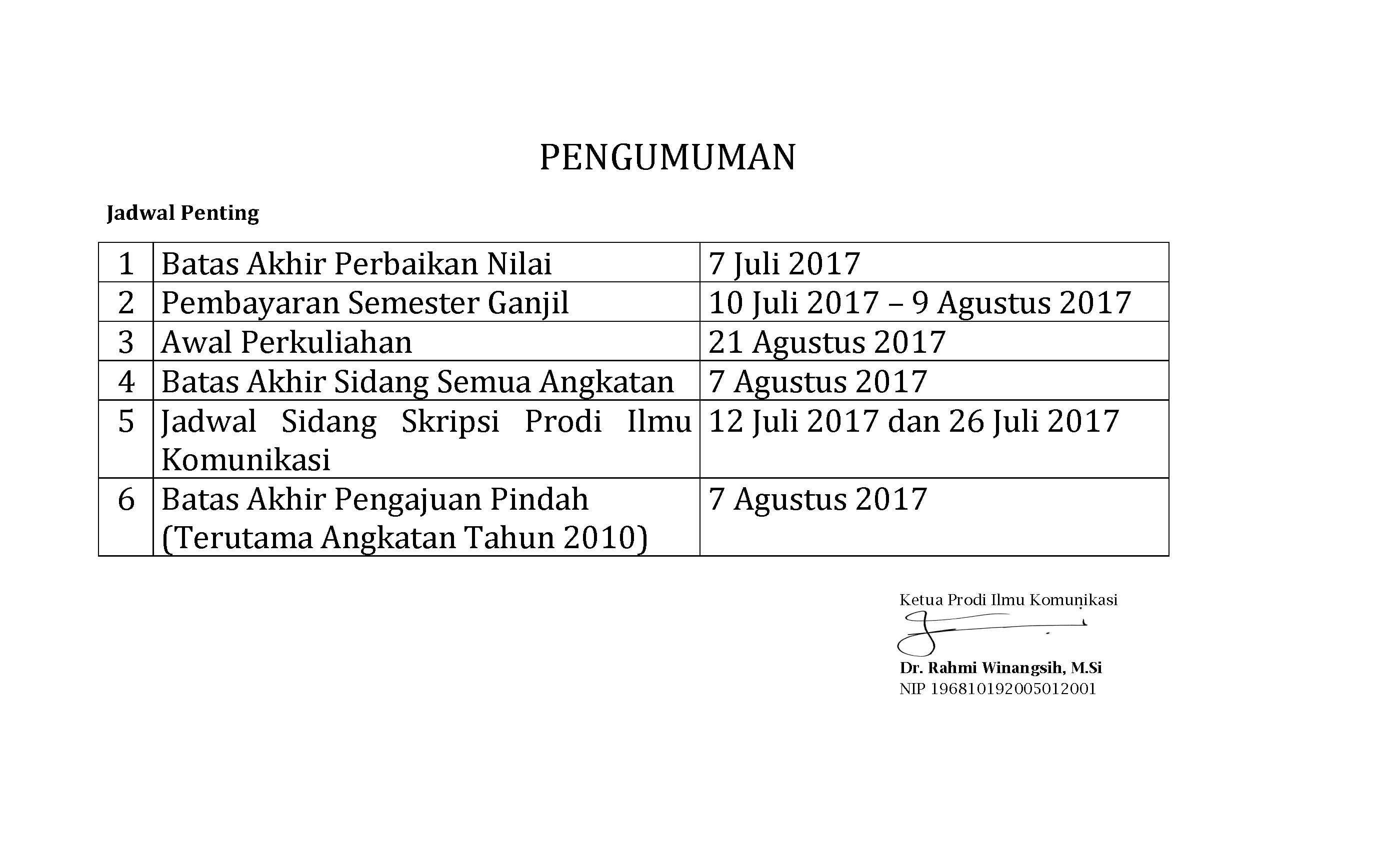 Pengumuman Jadwal Penting Prodi KOM